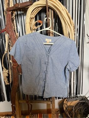 Christopher & Banks Light Blue Denim Short-Sleeve Button Top